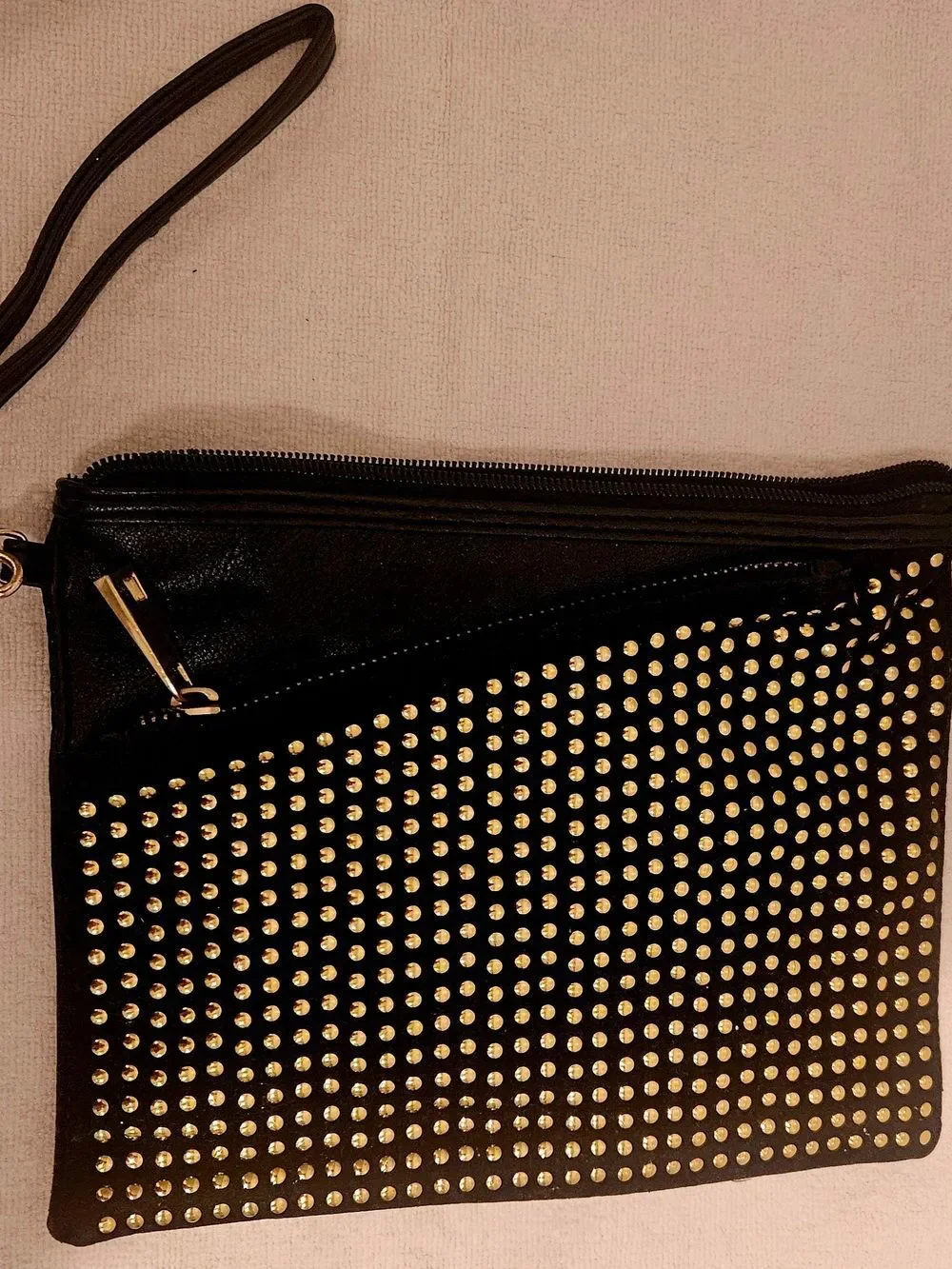 Black Studded Wristlet Clutch with Gold Hardware